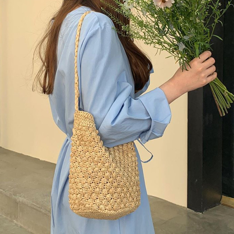 法式编织包女夏手工手织包包手提单肩草编藤编草包海边小众水桶包,淘宝优惠券,粉丝福利购,淘宝优惠卷