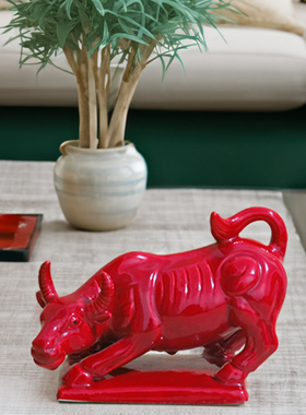 黄牛摆件唐三彩陶瓷牛客厅摆设生肖B瓷牛补缺角办公室小水牛工艺