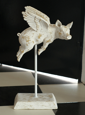 中古ins风入户门口玄关摆件装饰餐厅可爱小猪抽象艺术高级感摆设