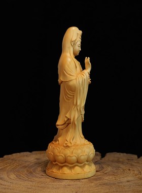 速发黄杨木音海雕南菩萨实木观刻佑平安佛像家居客厅摆件工艺品