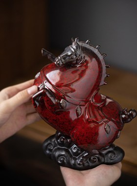 速发【立马成功】中博陶瓷唐厅摆件招财客马玄关式古架办公桌面装