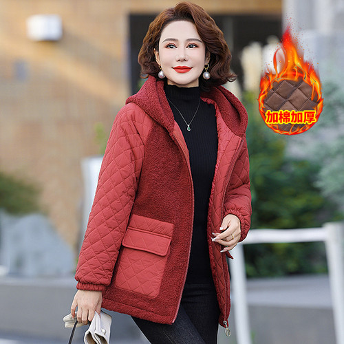 妈妈冬装棉服颗粒绒2025外套新款保暖棉衣洋气中老年连帽加厚棉袄 - 图1