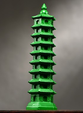 速发绿昌木礼刻层文色塔摆件实木九层文昌塔家居客厅办公室装饰雕