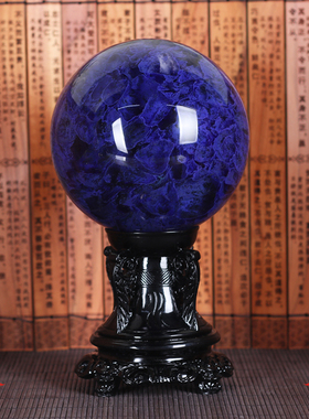 天然蓝色水晶球旋转摆件原石熔炼创意F客厅办公室家居饰品开业礼
