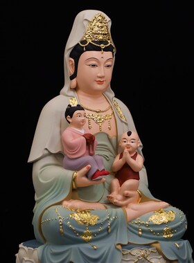 速发送子观音树脂佛像男孩孩龙凤胎观求菩世音子萨12寸居家中式摆