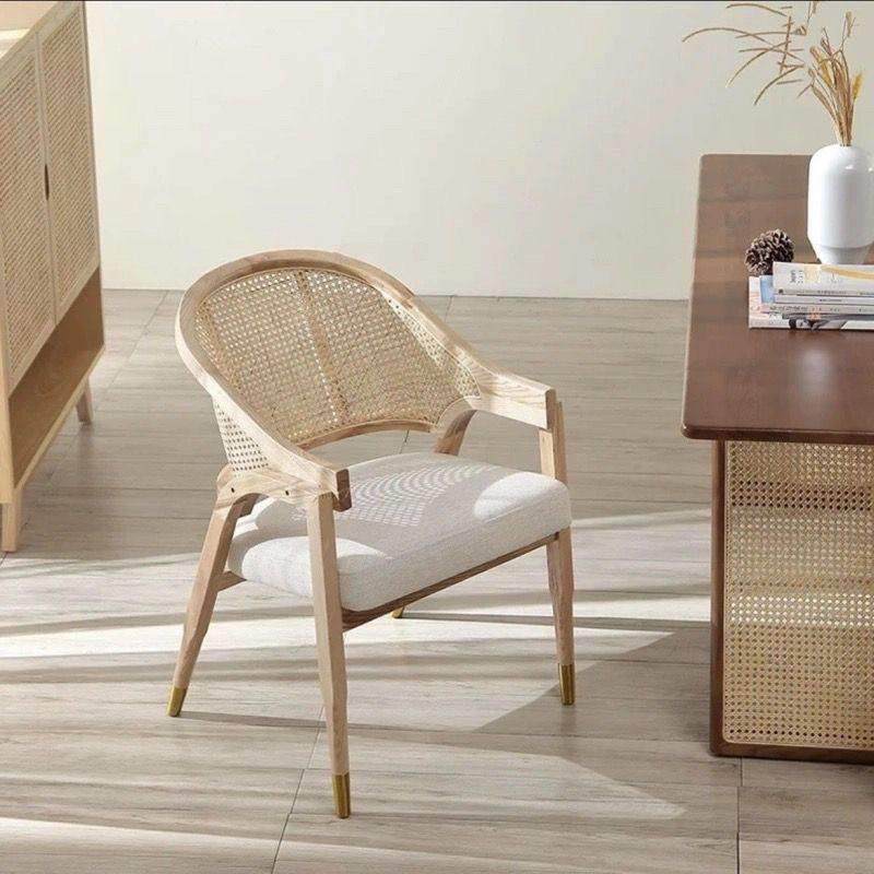 北欧简约实木餐椅藤编设计师休闲椅餐厅靠背民宿单人家用椅子轻奢,淘宝优惠券,粉丝福利购,淘宝优惠卷