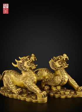 黄铜貔貅摆件公母一对天禄皮丘招客厅办公室貔犰财霸王铜貔貅大号