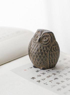 铸铁猫头鹰 进口南部铁器文镇摆件 日本原产书镇镇纸桌面书房文玩