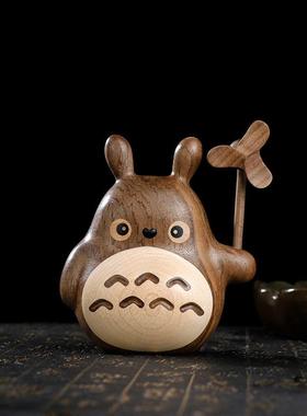 木雕小栗鼠黑胡桃山毛榉乌木装饰风车可转换实木礼品处理件