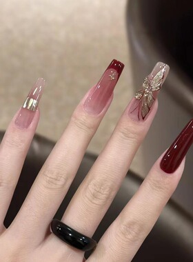 仙女金箔蝴蝶酒红猫眼法式高级感