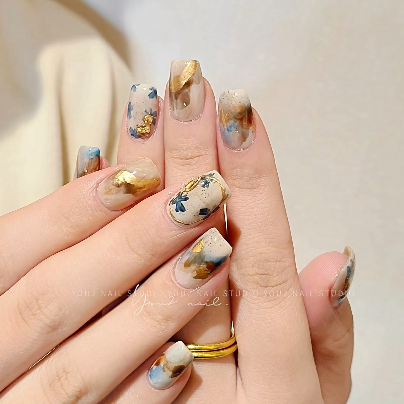 【云晚】初秋水彩手绘碎花穿戴甲魔镜粉涂鸦指甲贴片手工定制气质,淘宝优惠券,粉丝福利购,淘宝优惠卷