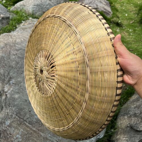 精细编织福字囍字簸箕全封底竹匾圆形竹编无孔U家用竹簸箕圆盘 - 图1