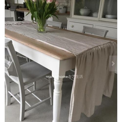 桌布水洗亚麻 美式乡村布艺亚麻餐桌旗 欧式长方形纯色桌布定制 - 图1