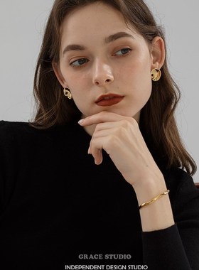G/S米罗艺术 极简不规则线条金属手镯女冷淡风法式开口时髦手镯