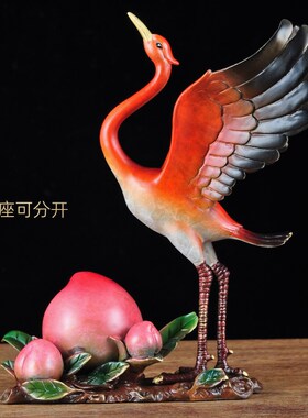 彩铜鹤寿延年寿桃摆件松鹤客厅摆设送老人长辈生日贺寿祝寿礼物