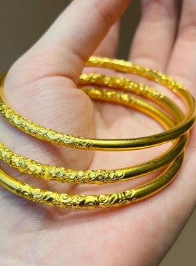 金包银古法卷草纹手镯女款实心素圈闭口镯子不掉色手环简约百搭款