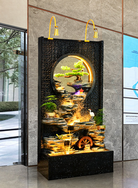 造景假山流水喷泉公司形象墙鱼池景观装饰水幕墙屏风招财落地摆件