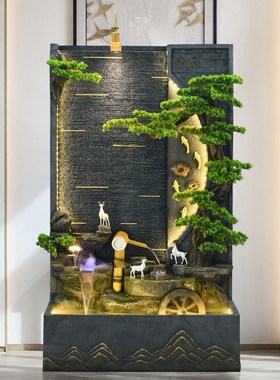 假山流水喷泉大型落地水幕墙屏风室内客厅水景观装饰公司开业摆件