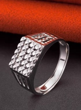 方形仿钻戒指时尚男款食指戒可调节小众新潮百搭日常通勤简约饰品