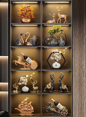 中国风摆件办公室书房高级感展示柜博古架书柜客厅酒柜装饰品