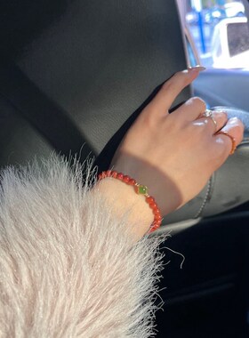 南红手链女佛珠宝川料凉山三圈108颗龙本命年朱砂新中式饰品