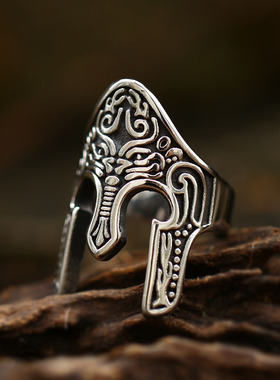 钛钢斯巴达面具戒指男款大号新款个性欧美复古头盔指环男霸气饰品