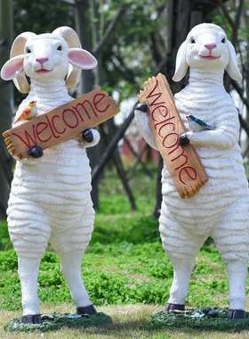 户外园林卡通绵羊玻璃钢雕塑花园公园庭院草坪山羊模型景观大摆件