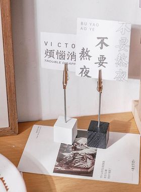 可爱彩色桌面小摆件原木头立式便签夹相片标签夹照片留言鳄鱼夹子