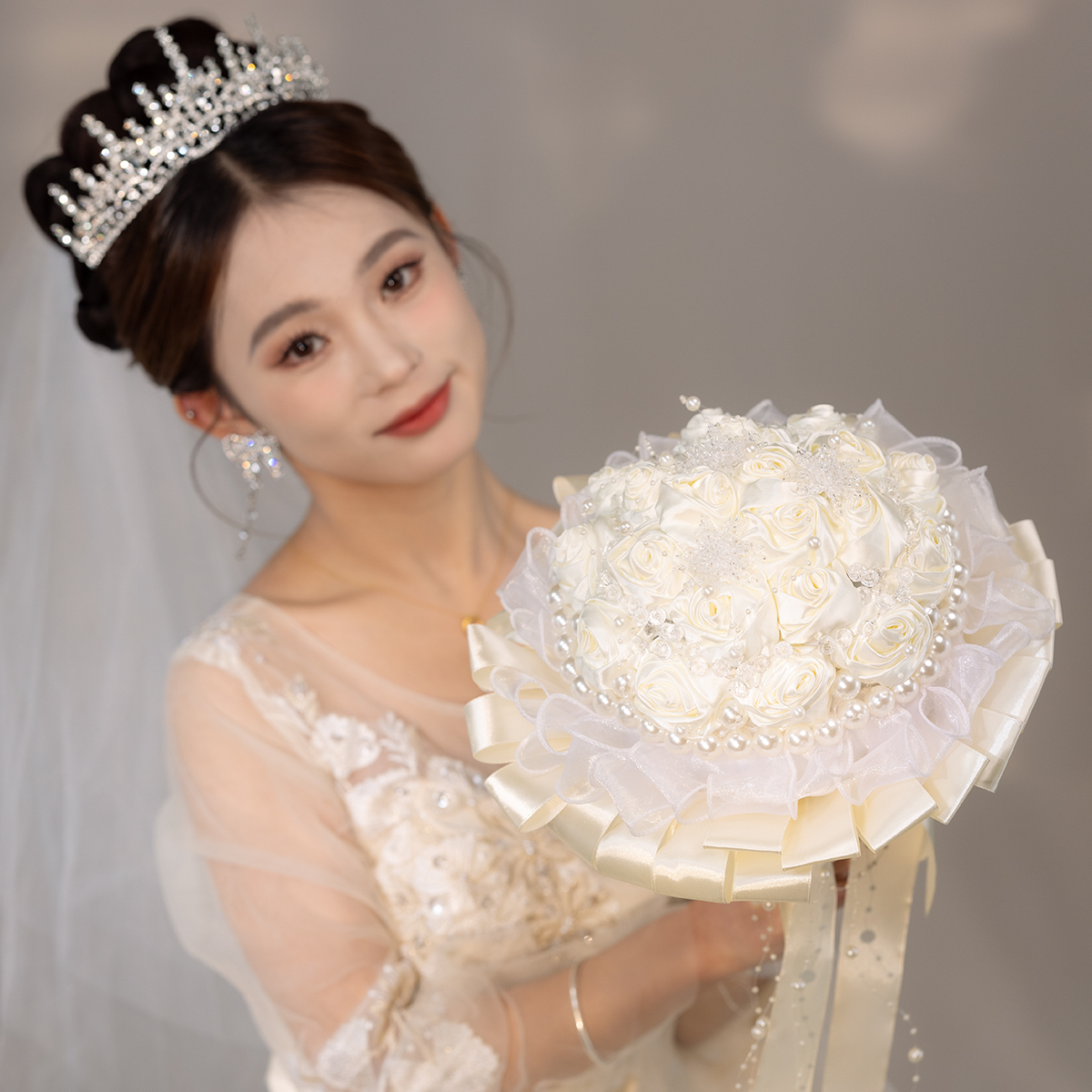 新娘手捧花结婚纱diy手工材料包仿真成品送闺蜜新婚礼物领证拍照 - 图0