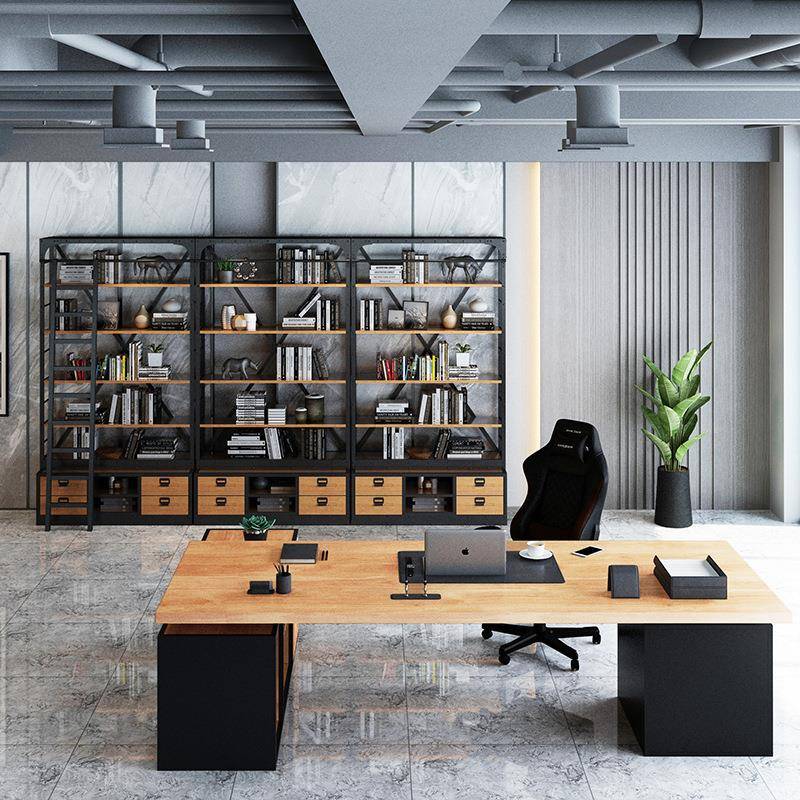 LOFT办公业室代铁艺落地书家用满墙实木书柜现柜风工风多层LD-569 - 图2