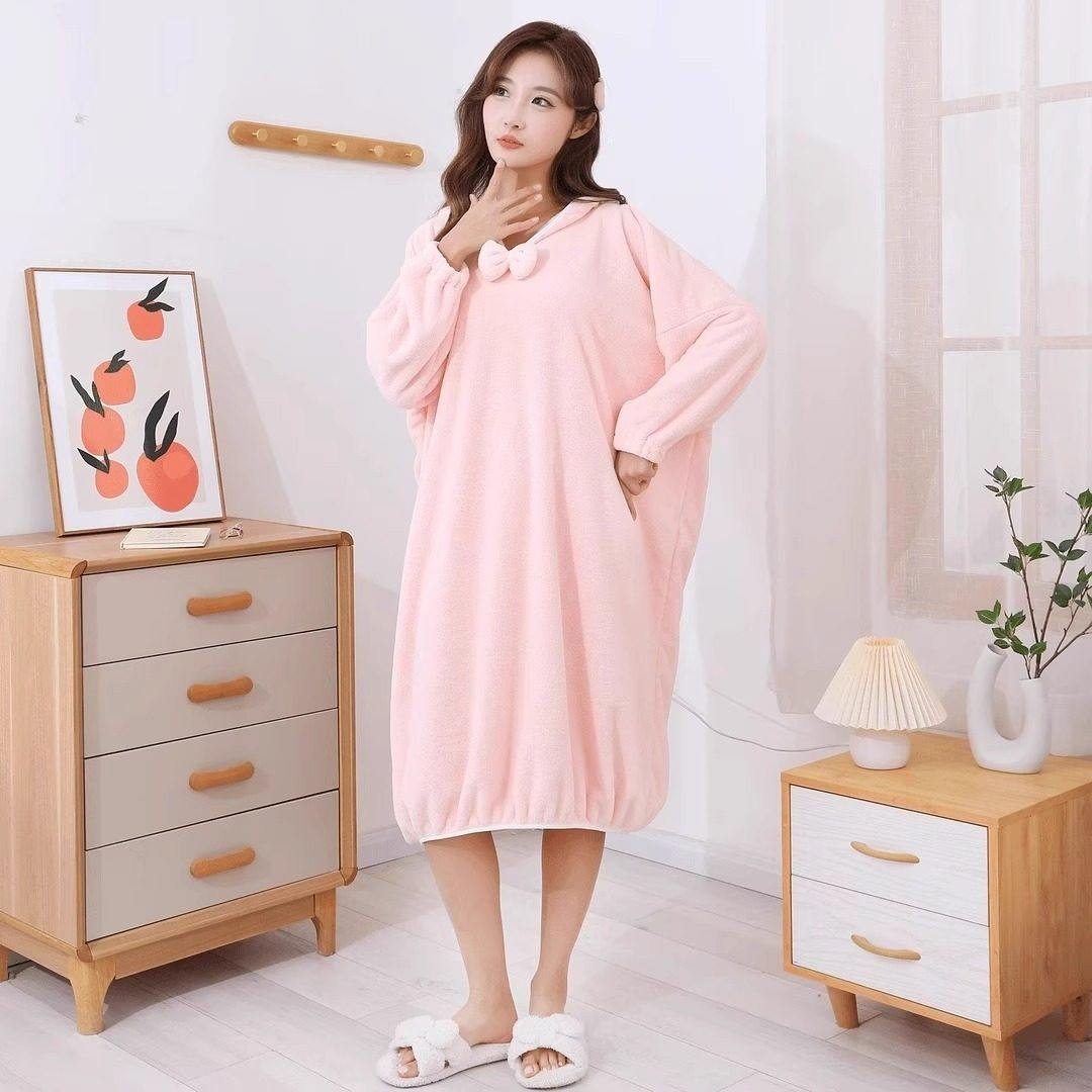 秋冬浴袍可穿浴巾女家用珊瑚绒吸水柔软速干浴裙洗澡睡袍睡衣连帽,淘宝优惠券,粉丝福利购,淘宝优惠卷