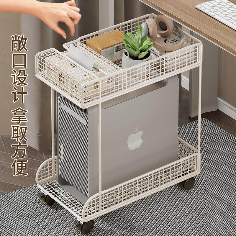 Host bracket bracket under the table desktop computer main chassis base storage rack with wheels removable double-layer wrought iron shelf
