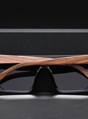时尚男潮个性方i框一体式复古墨镜木镜腿偏光防晒太阳眼镜黑色大