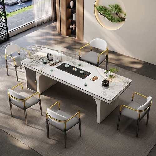 大板茶台干泡湿泡一体意式简约办公客厅阳台家用岩板茶桌组合茶几 - 图0