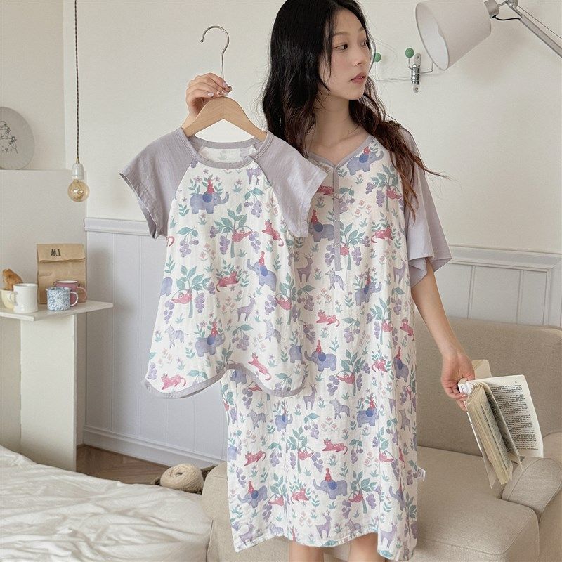 2025婴儿睡袋夏季短袖两粒扣亲C子睡衣宝宝竹棉纱布连体衣可哺乳,淘宝优惠券,粉丝福利购,淘宝优惠卷