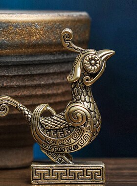 2024甲辰龙年离火朱雀t纯黄铜桌面装饰摆件办公室桌面小摆件手把