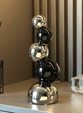 家居软装饰品客厅电视柜酒柜玄关黑色高级感小众艺术圆球摆件