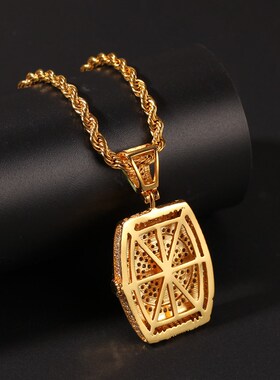 欧美嘻哈个性锆石表盘吊坠潮牌复古时尚男士吊坠项链配饰饰品