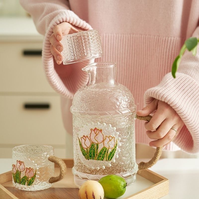 复古锤纹高硼硅玻璃冷水壶耐高温泡茶壶大容量家用凉水壶杯子套装,淘宝优惠券,粉丝福利购,淘宝优惠卷