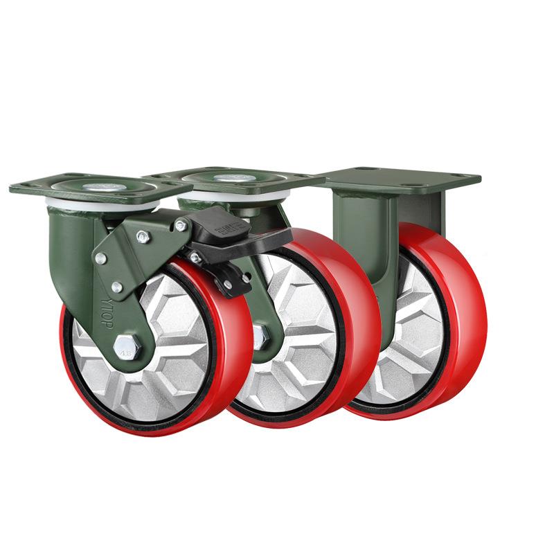 Y轮TOP锰脚重轮22G型4/5/6/8寸EMX平面铁钢芯PU万向轮刹车固定轮 - 图3