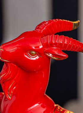 速发瓷器招财羊居二生肖羊摆件三开泰摆设品饰宅家十镇品工艺品