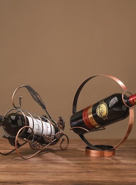 速发客厅式酒架摆件家展铁艺酒瓶用示架欧红创意家居酒柜装饰品小