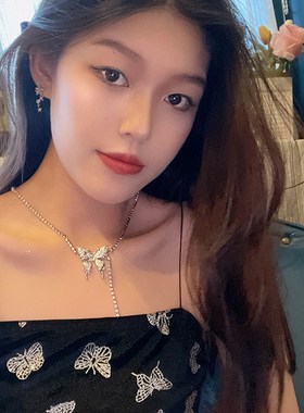 速发超闪锆石蝴蝶项链轻奢小众设计感高级感冷淡风锁骨链颈链