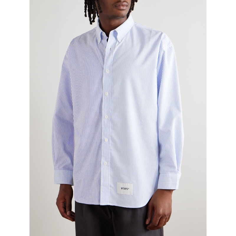 WTAPS 男款Down-Collar Logo-Appliquéd COOLMAX® 系扣拼接条纹 - 图1