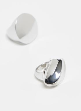 ASOS DESIGN 女士 戒指 设计粗框色调戒指(两件套)(银色)