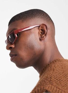 ASOS DESIGN 男士 太阳镜 racer frame 设计镜片酒红色太阳眼镜