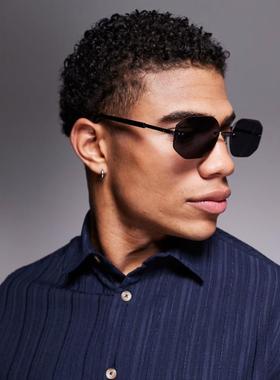 ASOS DESIGN 男士 太阳镜 设计无框黑色镜片金属银框太阳眼镜