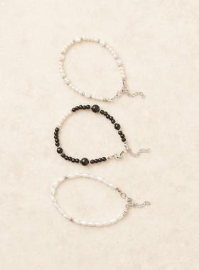 ASOS DESIGN 男士 手链 peal 设计人造珠饰手镯(三件套)(奶油色)