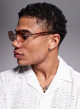 ASOS DESIGN 男士 太阳镜 设计无框棕色镜片金属金色边框太阳眼镜