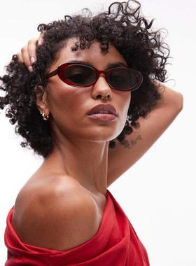 Topshop 女士 太阳镜 Premium Malta 圆形醋纤深红色太阳眼镜